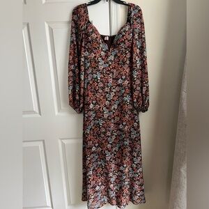 NWOT Pink Lily Cottagecore Brown Multicolor Floral Long Sleeve Maxi Dress Large